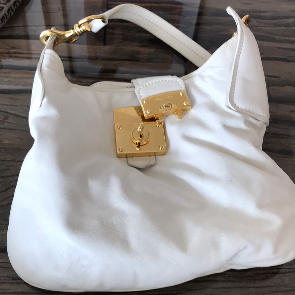 Mui Mui ivory, soft cowhide handbag, gold buckle
